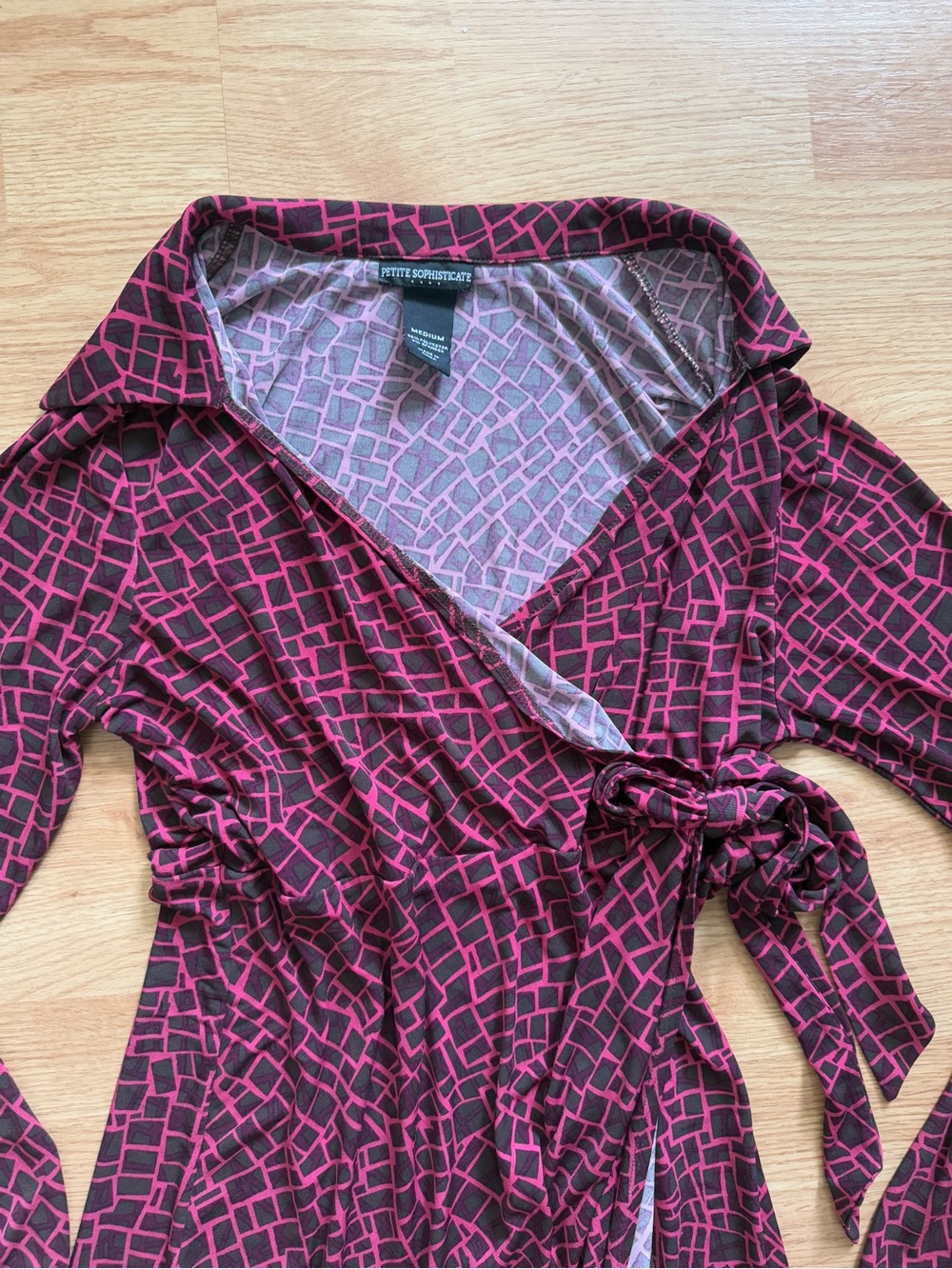 VTG Y2K Petite Sophisticate Geometric Wrap Dress M